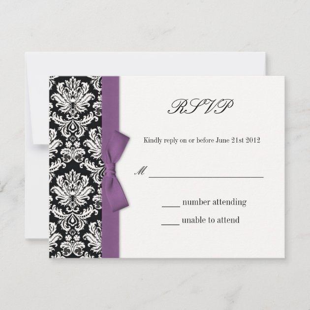 RSVP - Damask Purple Bow Wedding Response Card