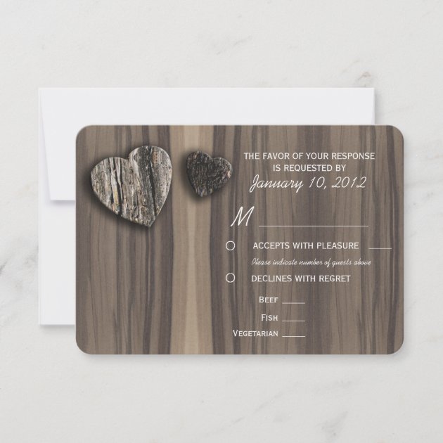 Rustic Wood Tree Bark Heart RSVP with Meal Options