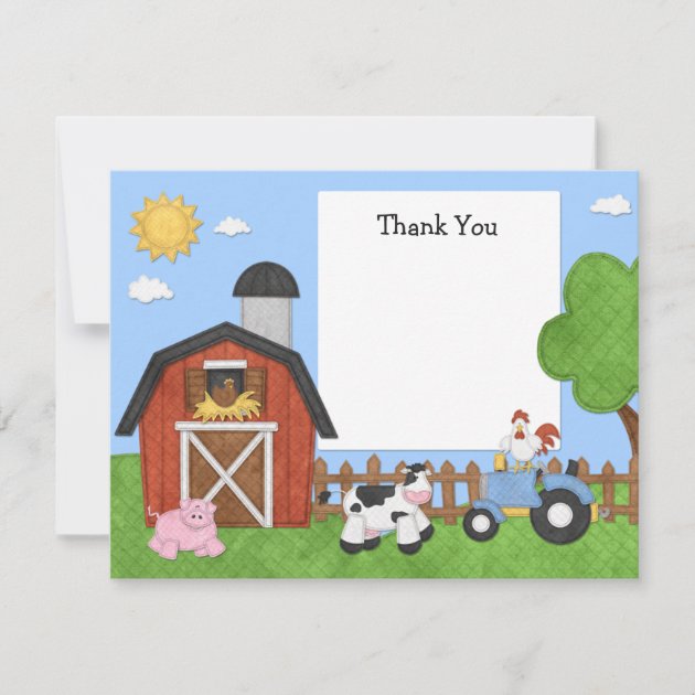 Farm Animals Birthday Party Thank You Card