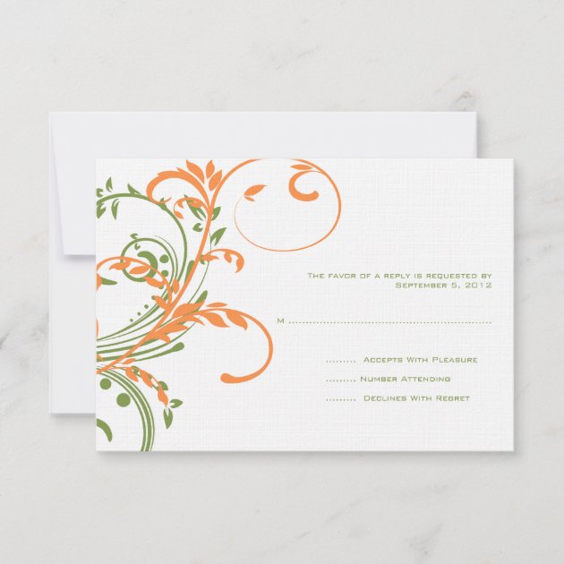 Orange and Green Double Floral Wedding RSVP (front side)