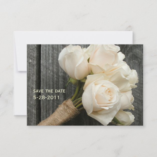 White Roses & Barnwood Wedding Save The Date