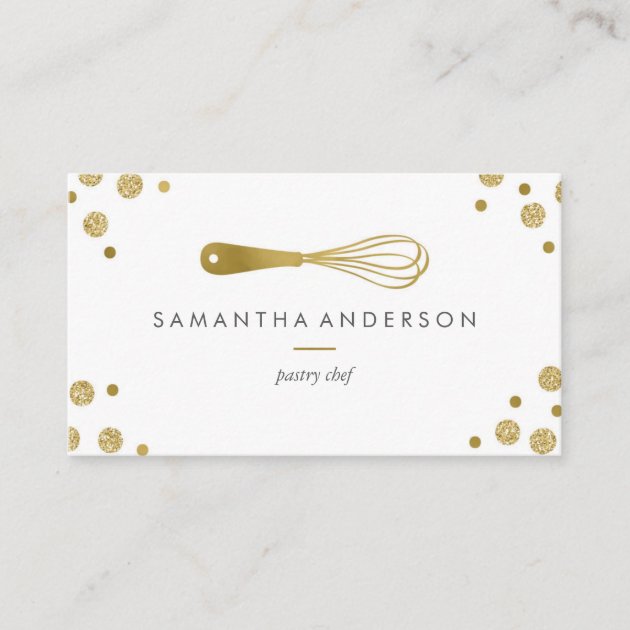 Bakery Gold whisk polka dots chef business cards (front side)