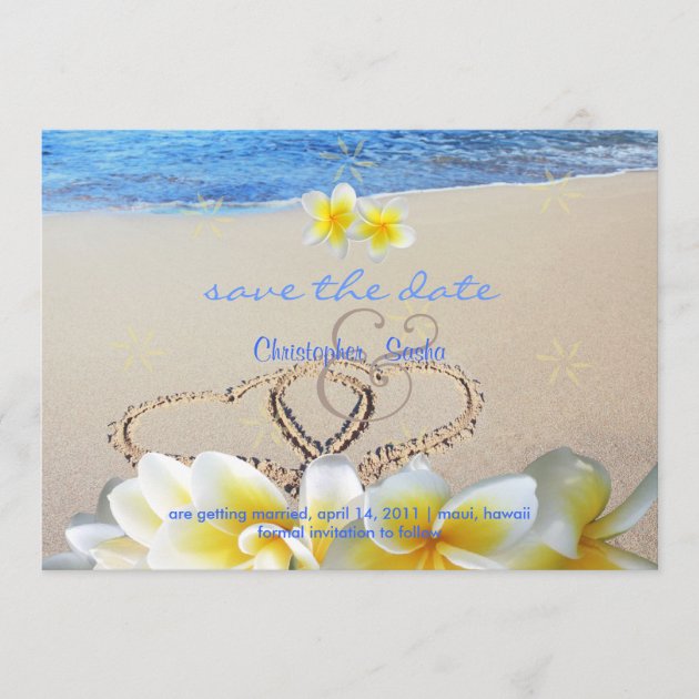 PixDezines Hearts+Plumeria in the Sand Save The Date