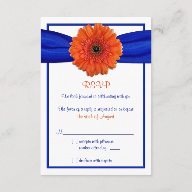 Orange Gerbera Daisy Blue Wedding Reply Card
