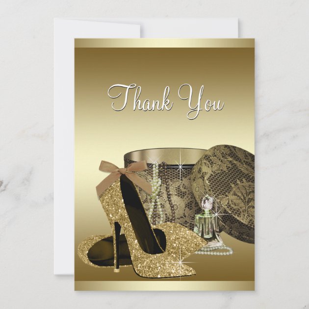 Pearls High Heel Shoes Black Gold Thank You Card (front side)