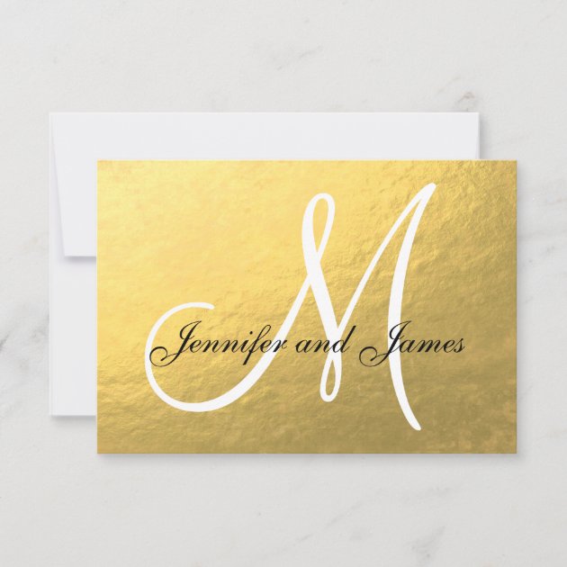 Elegant Gold Black Wedding RSVP Card with Monogram (front side)