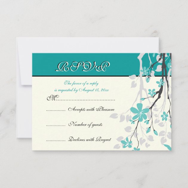 Magnolia branch turquoise wedding RSVP card