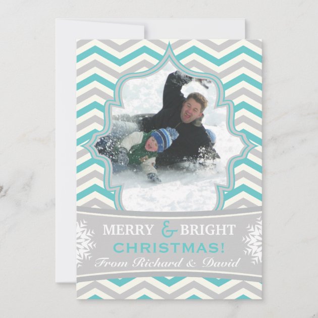 Modern chevron pattern Christmas flat photo card (front side)