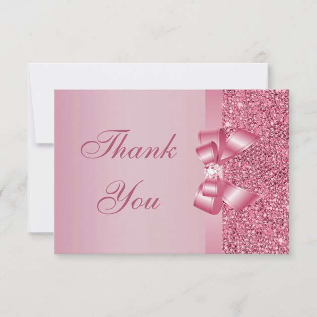 Pink Printed Sequins Bow & Diamond Thank You