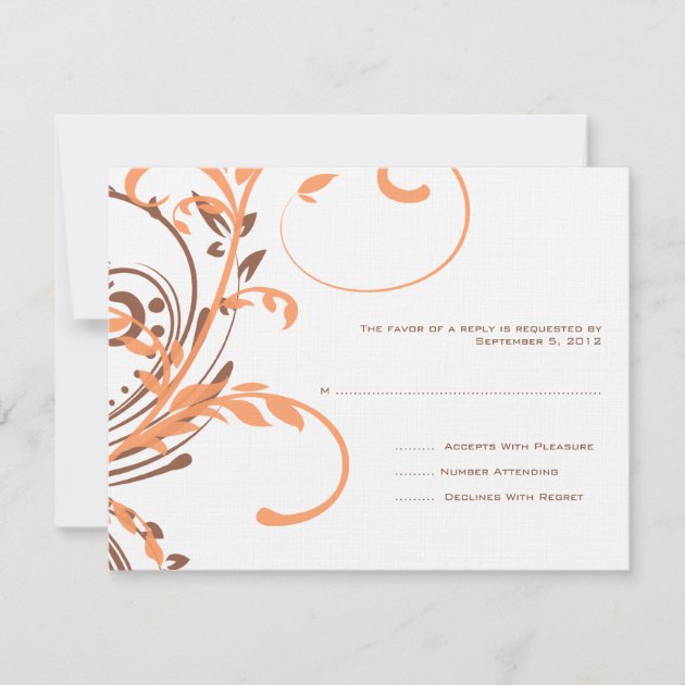 Orange and Brown Double Floral Wedding RSVP