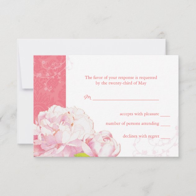 Pink Peony Blooms + Swirls Wedding RSVP