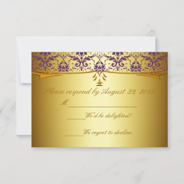 Ornate Formal Purple Gold Damask RSVP Cards