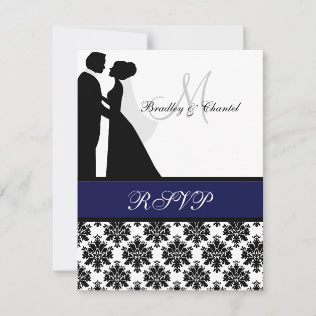 Black and Navy Blue Wedding Couple RSVP Card (front side)