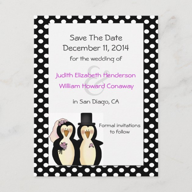Cute Penguins Wedding Save the Date Announcement