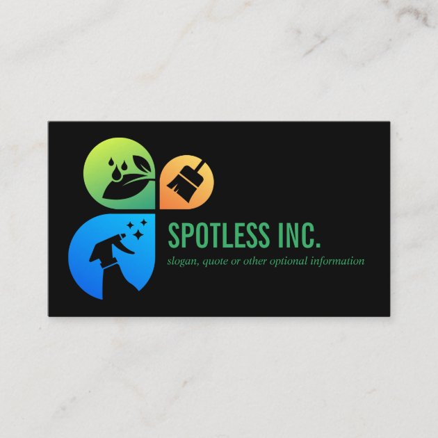 Black Modern Trendy Cleaning services logo Business Card