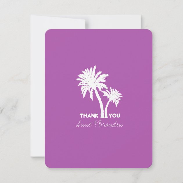 Two Palm Trees Purple Wedding Thank You Cards
