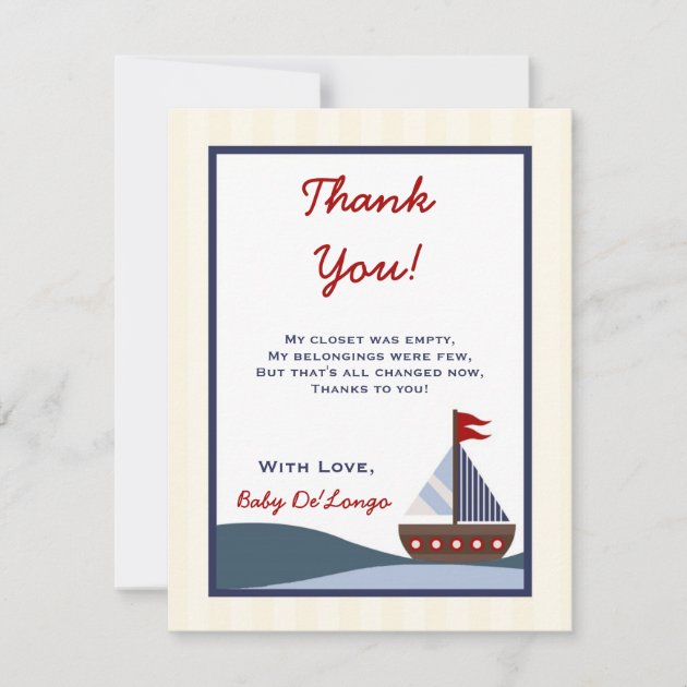 4x5 FLAT Thank you Card Ahoy Mate Sailboat Whale