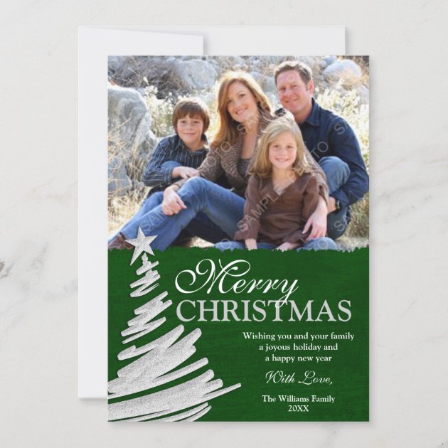 Green and Silver Christmas Tree Holiday Photo Card