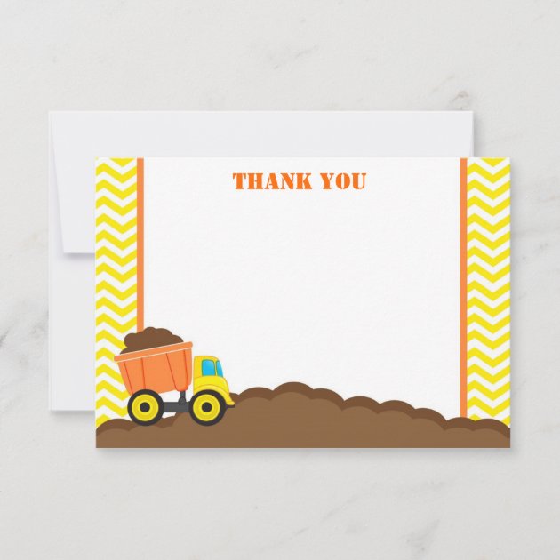 Dump Truck Construction Thank You Cards (front side)