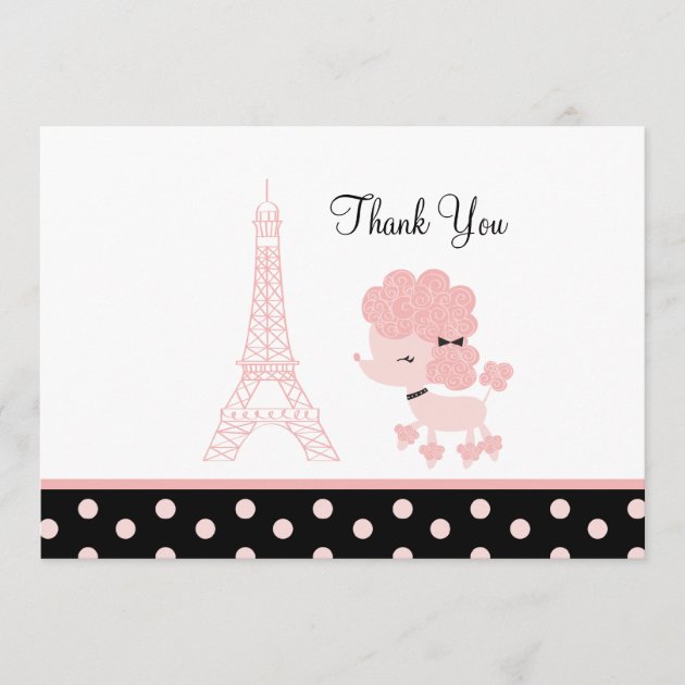 French Paris Pink Poodle Flat Card Thank you note
