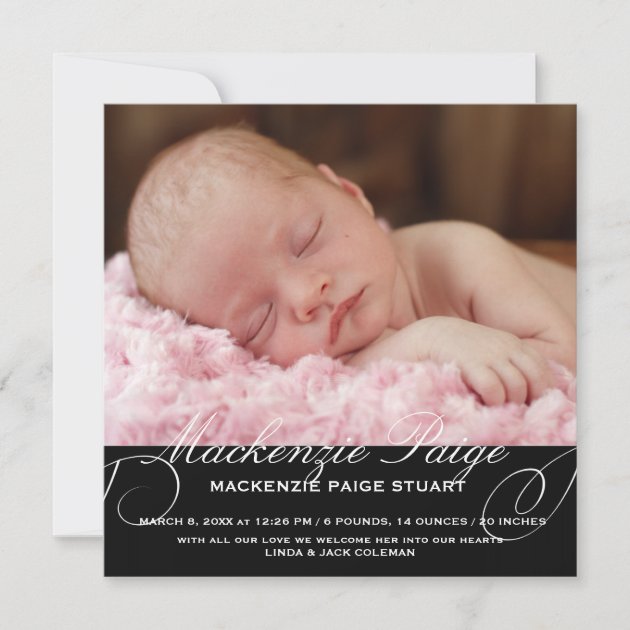 Dainty Etching Photo Birth Announcement (front side)