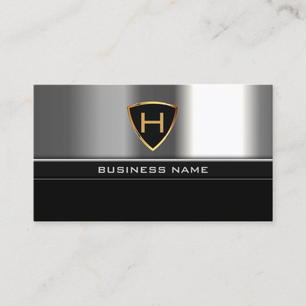 Professional Monogram Gold Shield Steel Metal Business Card (front side)