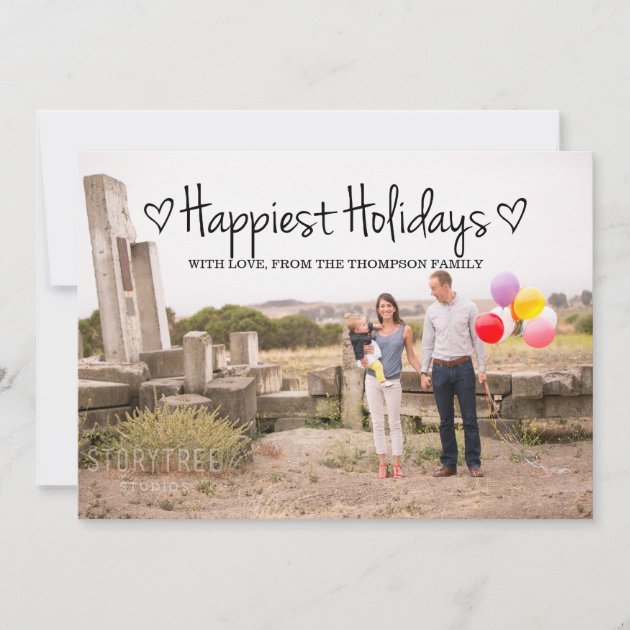 Black Happiest Holidays Photo Flat Card (front side)