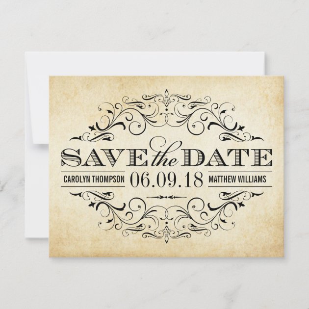 Vintage Wedding Save the Date | Elegant Flourish (front side)