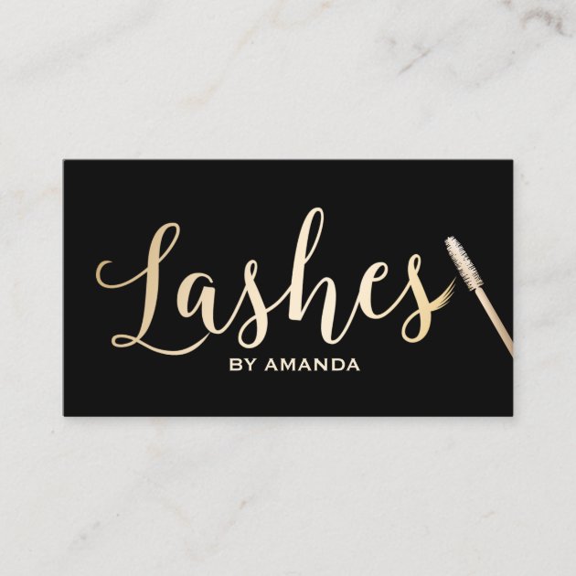 Lashes Makeup Artist Modern Black & Gold Business Card (front side)