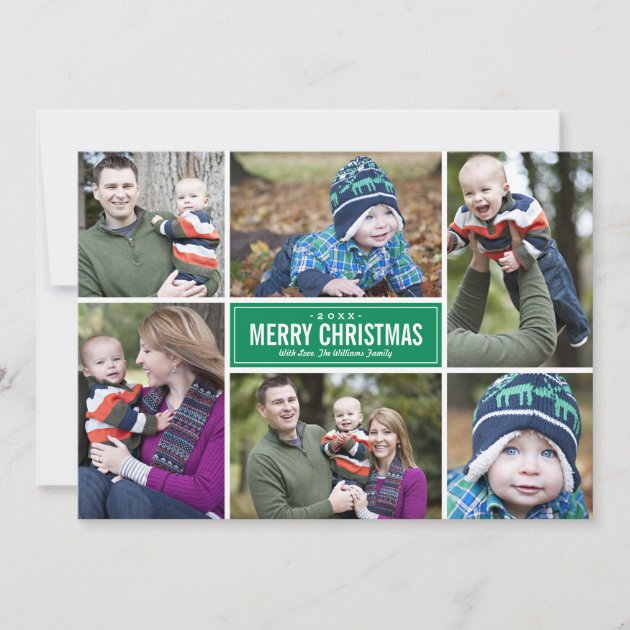 Photo Collage Christmas Greeting Card | Green
