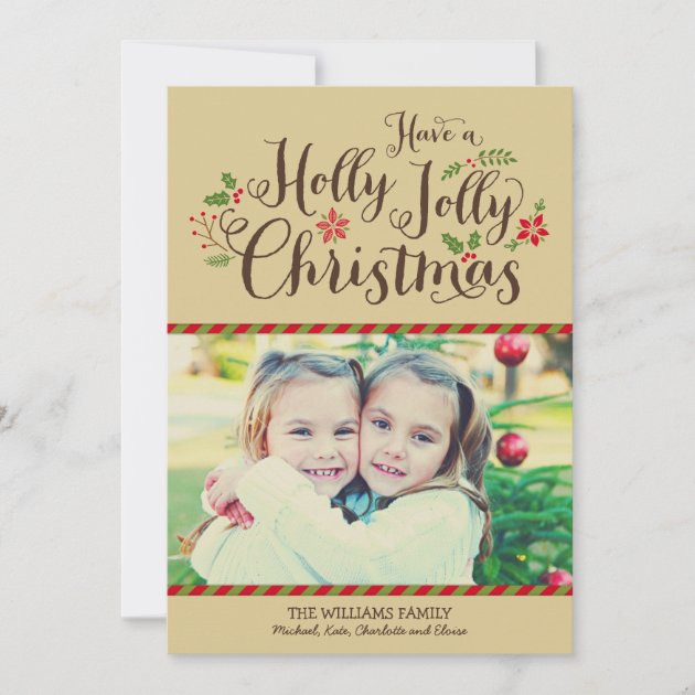 Holly Jolly Christmas | Tan Photo Card Greeting
