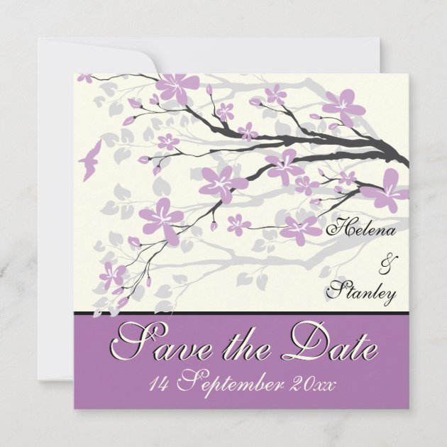 Modern purple flowers wedding Save the Date
