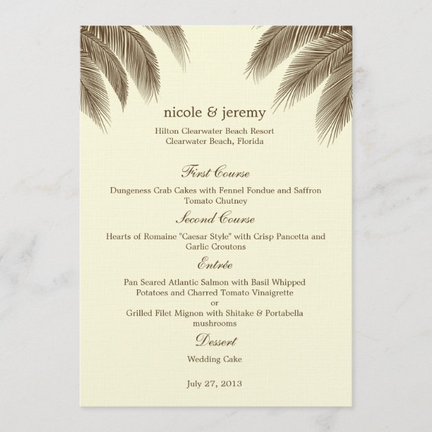 Palm Beach Wedding Menu Card - Brown