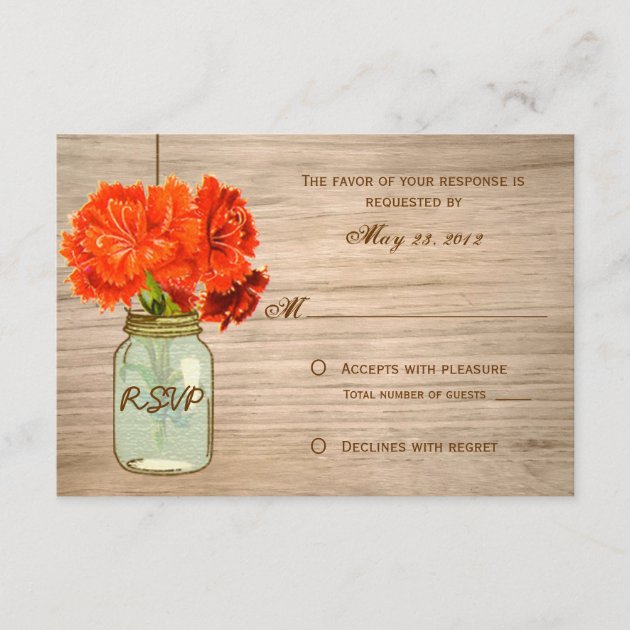 Country Rustic Mason Jar Flowers RSVP (front side)