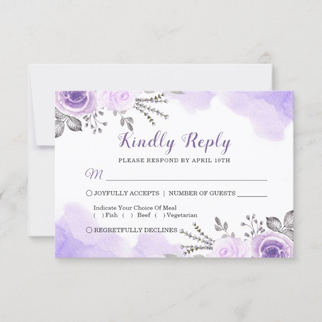 Watercolor Chic Pastel Purple Floral Wedding RSVP