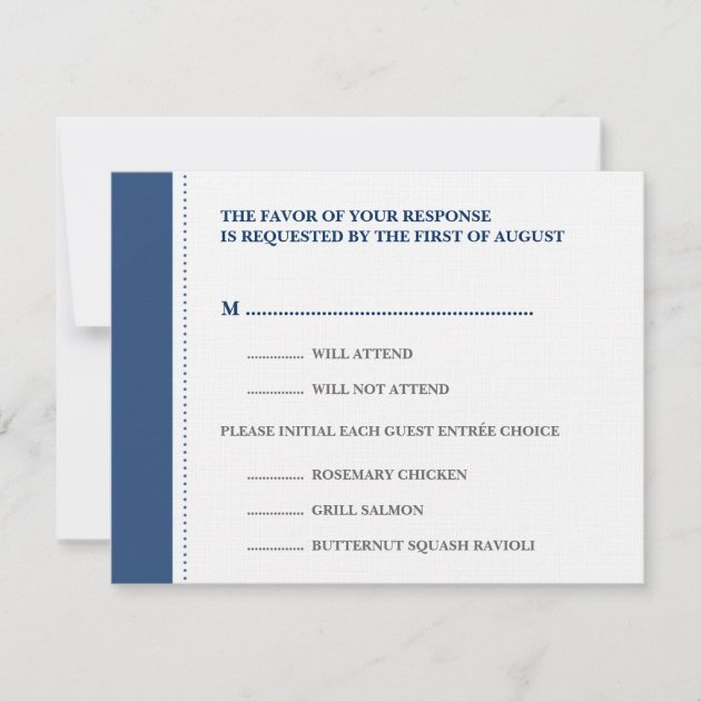 Navy blue beaded border wedding RSVP response card