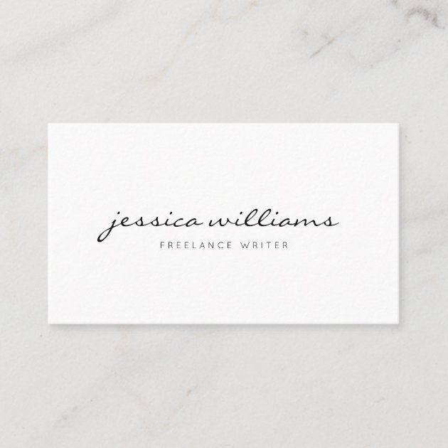 Minimalist Modern Handwritten Professional White Business Card (front side)