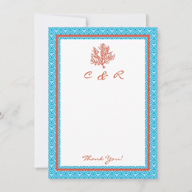 Red Coral Monogram Thank You Card