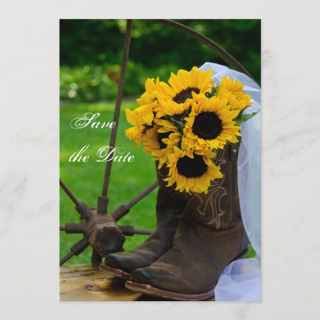 Rustic Sunflowers Cowboy Boots Save the Date