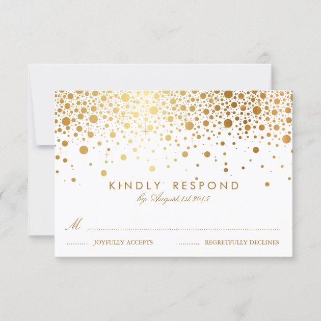 Faux Gold Foil Confetti Dots Wedding RSVP Card (front side)