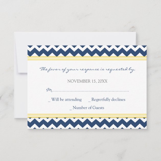 Lemon Blue Chevron RSVP Wedding Card