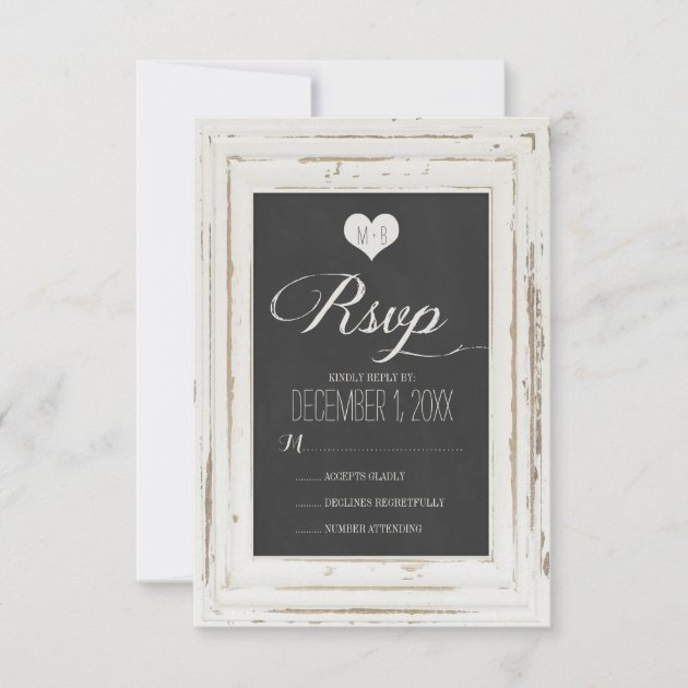 White Rustic Frame Chalk Wedding RSVP Card