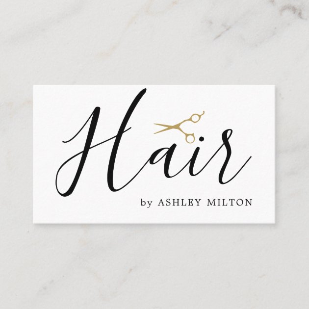 Elegant Clean White Scissors Hair Stylist Business Card (front side)