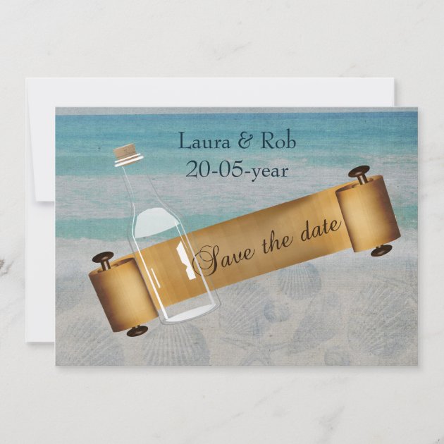Message in a bottle Beach Wedding Save The Date (front side)