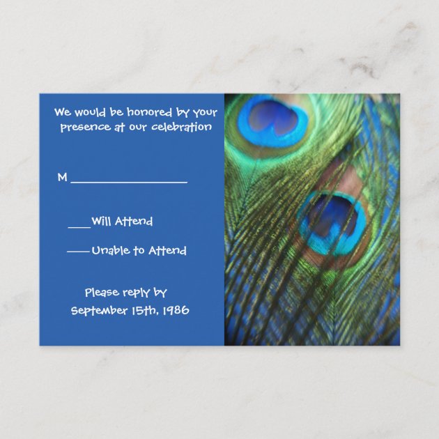 Two Blue Peacock Feathers RSVP