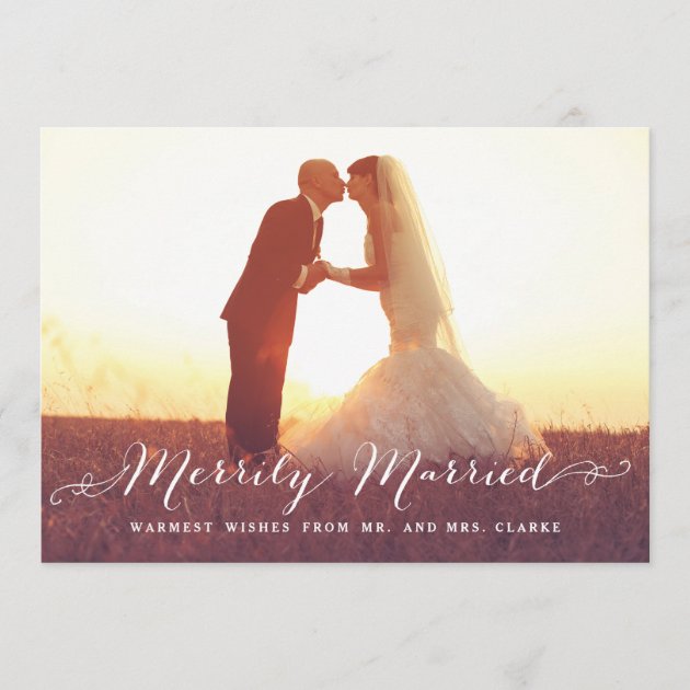 Merrily Married Christmas Photo Holiday Card (front side)