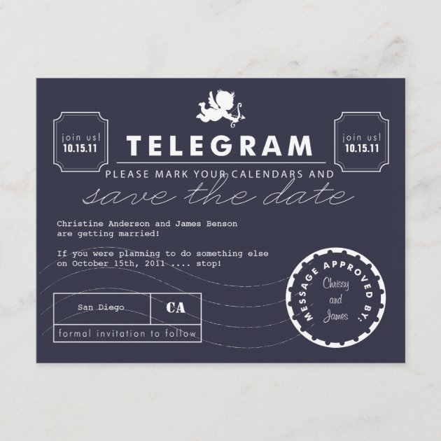 Modern Telegram Card Save the Date - Navy