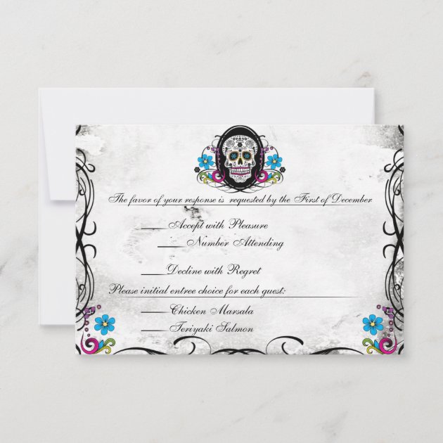 Calaveras Sugar Skull & Flourishes Reception Card (front side)