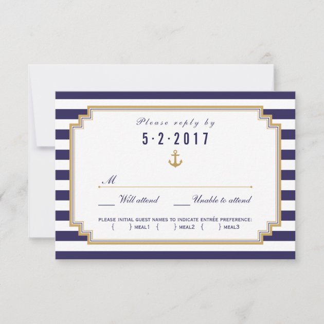 Stylish Nautical Wedding RSVP Card Meal Choice (front side)