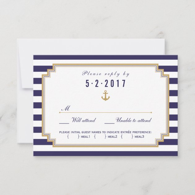 Stylish Nautical Wedding RSVP Card Meal Choice